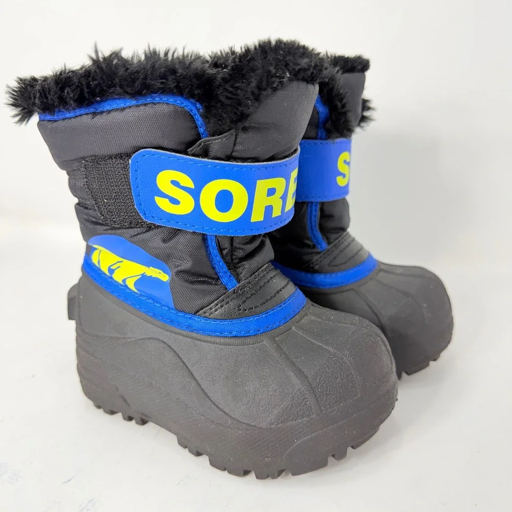Sorel Kids Snow Commander Black Blue Waterproof Winter Boots NV1877-011 Size 6